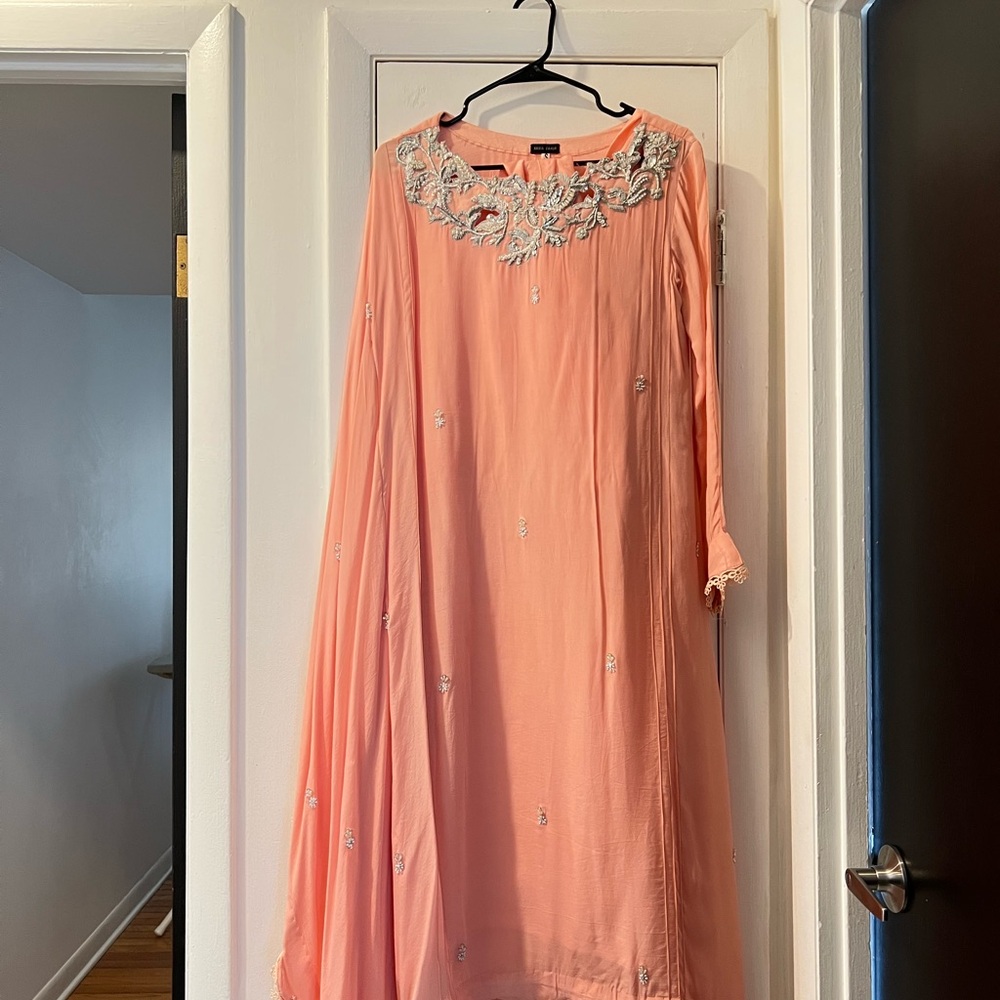 Elegant Peach Embroidered Pakistani/Indian Dress from Rabia Zuhur